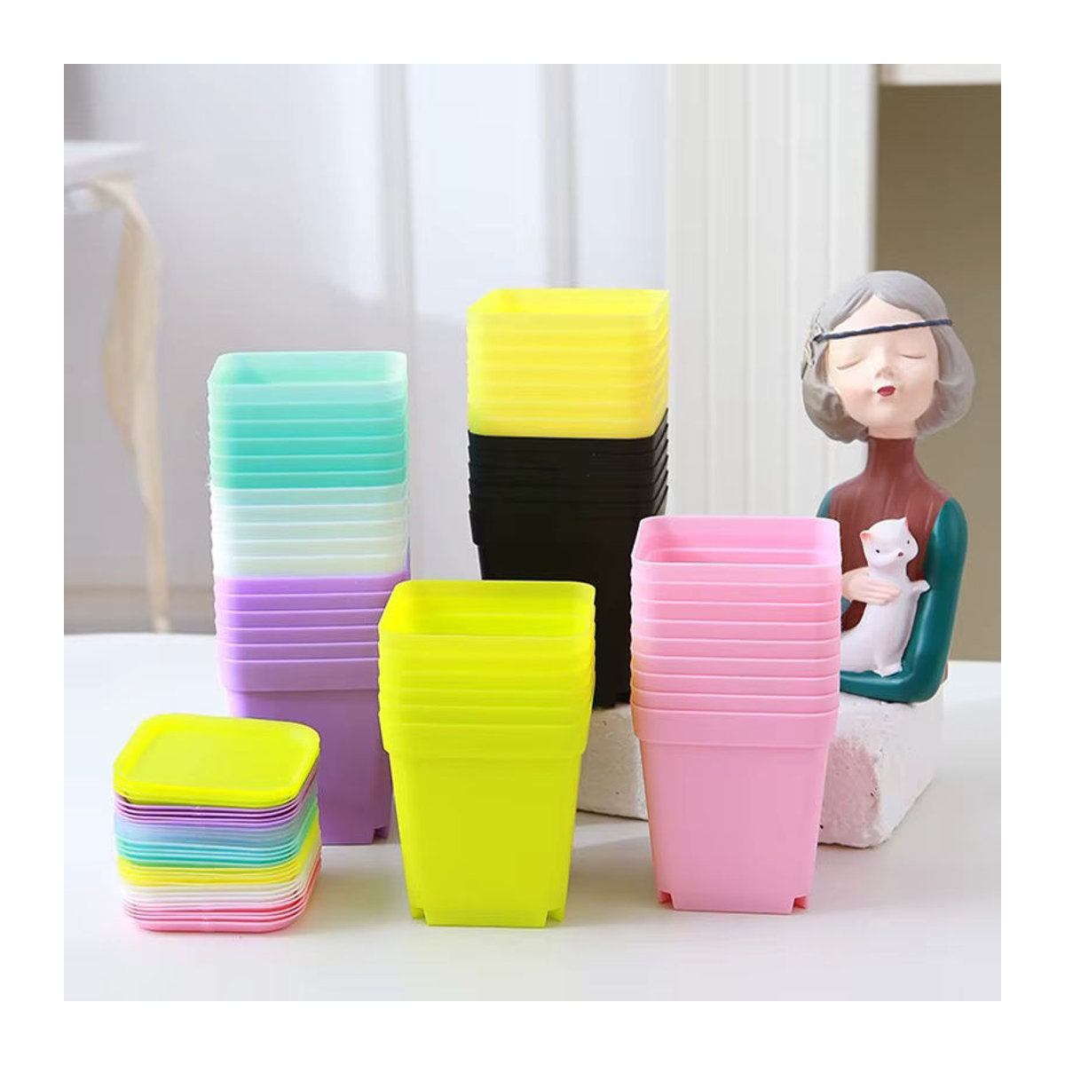 ZYF 10er Set Mini Kunststoff Blumentöpfe in bunten Farben mit Entwässerungslöchern für Sukkulenten und Garten - Bild 3