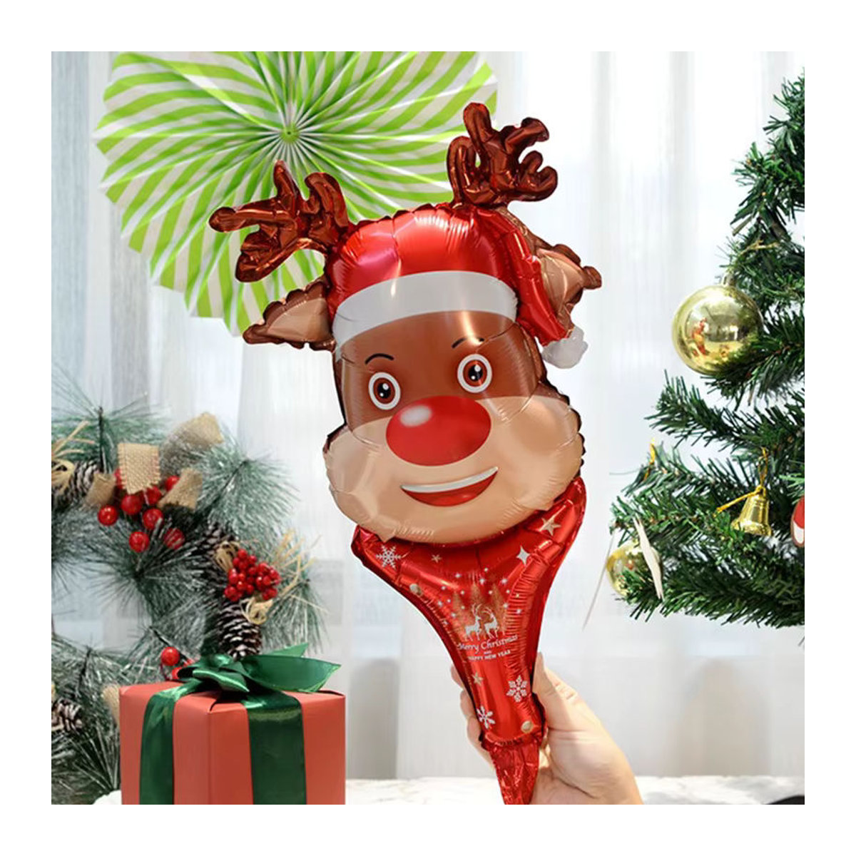 ZYF 10er Set Weihnachts Handheld Luftballons mit Motiven wie Santa, Schneemann, Elch und Lebkuchenmann in Mehrfarbig - Bild 2