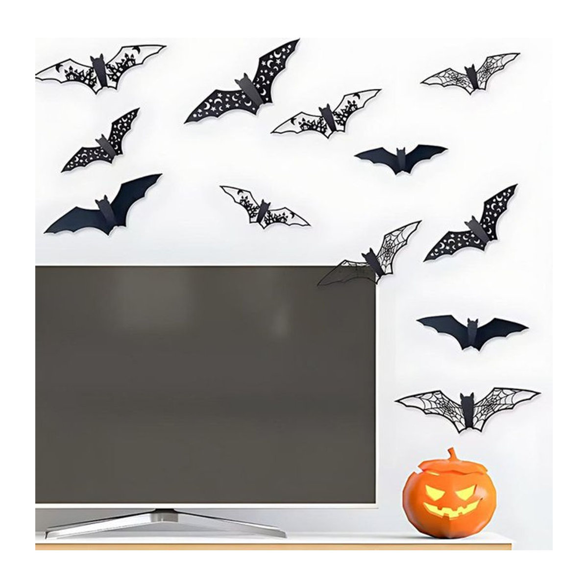 ZYF 12er Set 3D Fledermaus Wandaufkleber für Halloween Dekoration in Schwarz - Bild 1