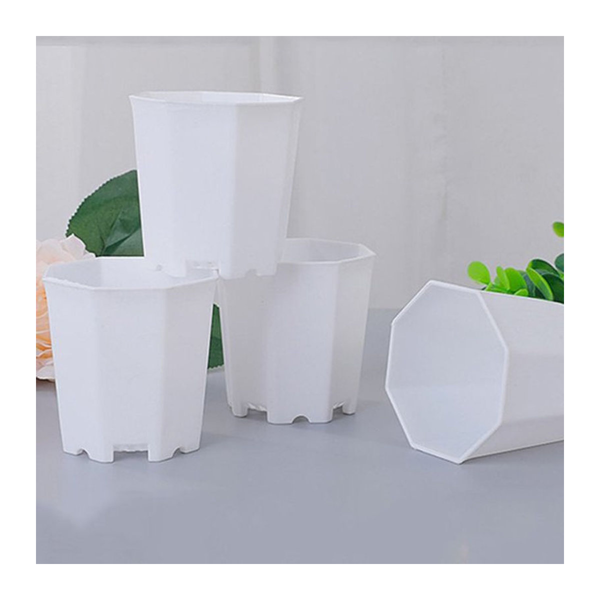ZYF 20-teiliges achteckiges Blumentopf-Set aus Kunststoff in Weiß mit Entwässerungslöchern für Innen und Außen - Bild 1