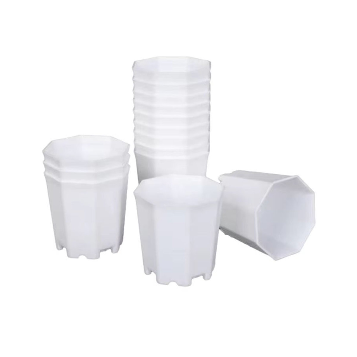 ZYF 20-teiliges achteckiges Blumentopf-Set aus Kunststoff in Weiß mit Entwässerungslöchern für Innen und Außen - Bild 2
