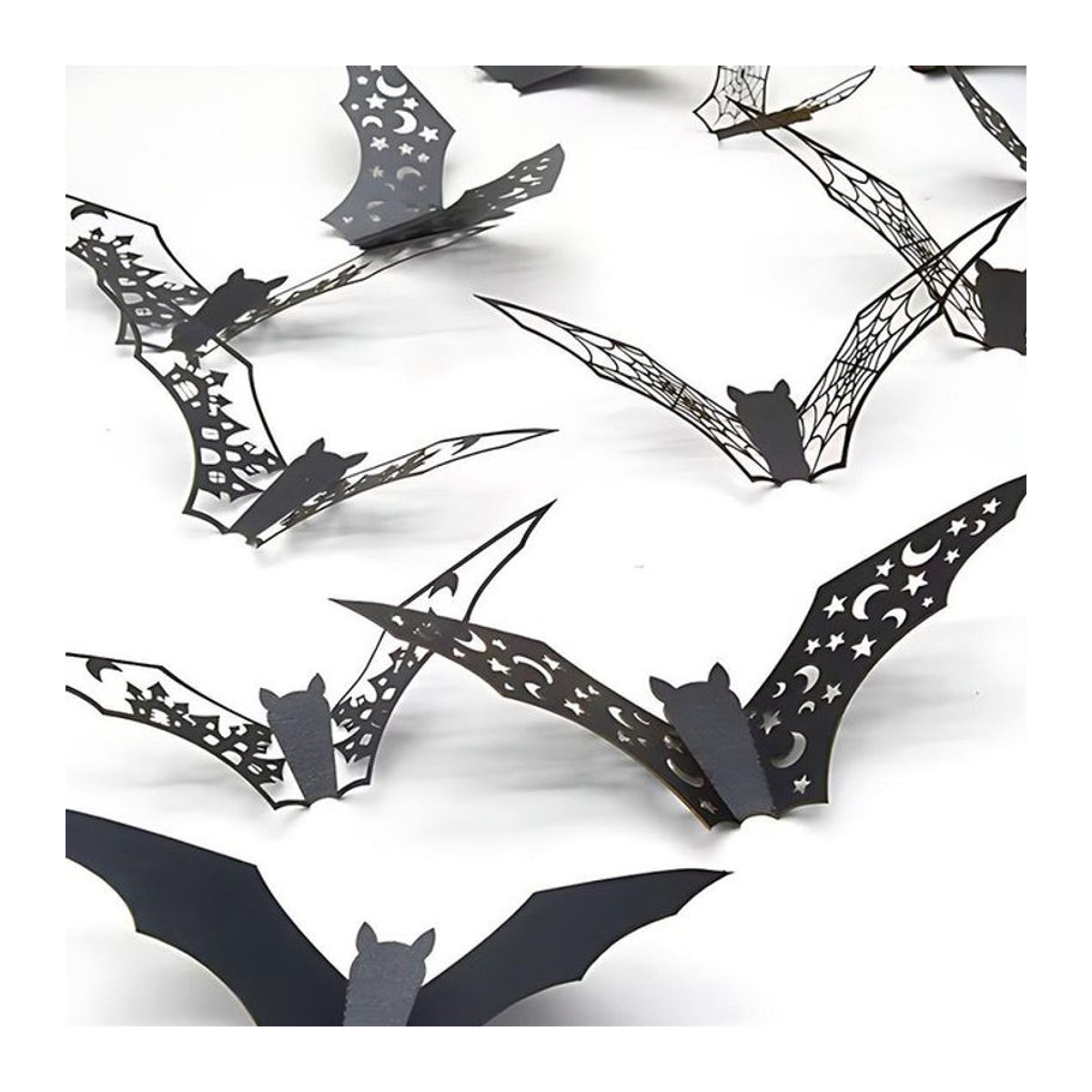 ZYF 3D Fledermaus Aufkleber Set für Halloween Dekoration, 36 Teile in Schwarz, Wandmontierte Papier-Dekorationen für dein Zuhause - Bild 1