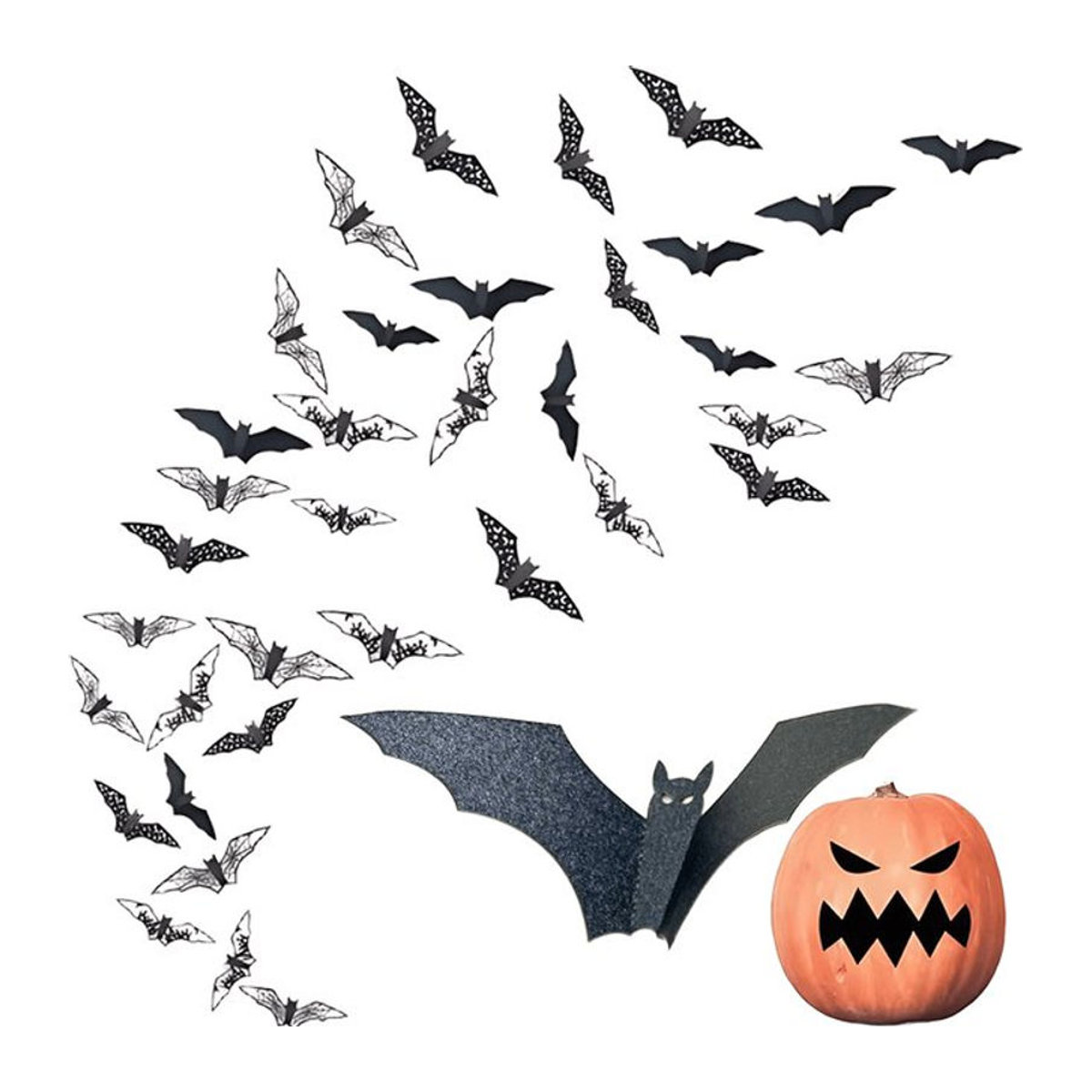 ZYF 3D Fledermaus Aufkleber Set in Schwarz für Halloween Wanddekoration, 12-48 Stück - Bild 1