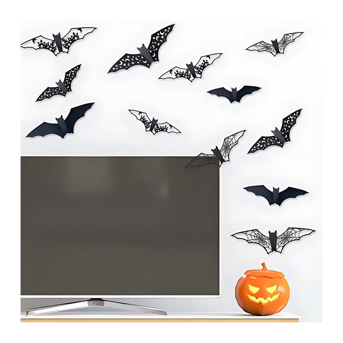 ZYF 3D Fledermaus Aufkleber Set in Schwarz für Halloween Wanddekoration, 12-48 Stück - Bild 5