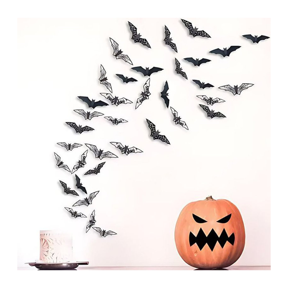 ZYF 48er Set 3D Fledermaus Wandaufkleber in Schwarz zur Halloween Dekoration - Bild 1