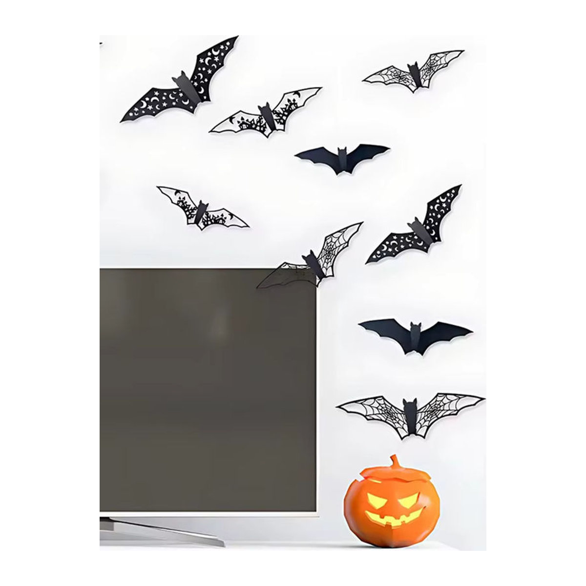 ZYF 48er Set 3D Fledermaus Wandaufkleber in Schwarz zur Halloween Dekoration - Bild 4