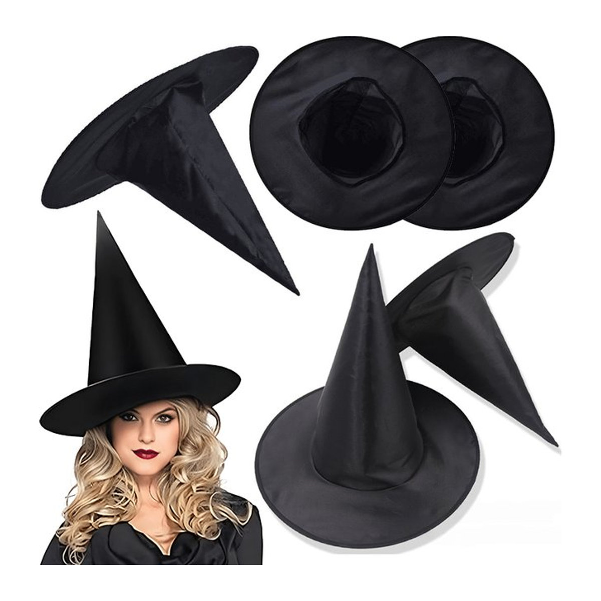 ZYF Halloween-Hut für Hexen und Zauberer in Schwarz als Kostüm-Requisite für Maskeraden und Partys - Bild 1