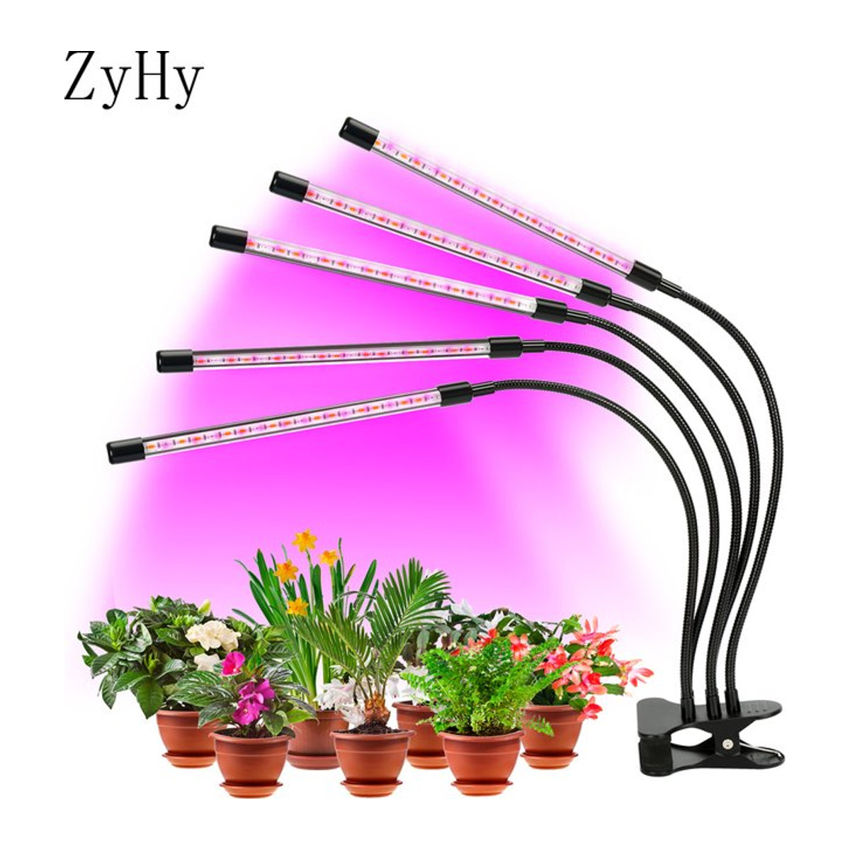 ZYHY 45 W LED Pflanzenlampe mit 5 Köpfen und Vollspektrum-Phyto-Licht, USB Clip-on Wachstumsleuchte für Zimmerpflanzen, Sämlinge und Zeltboxen - Bild 1