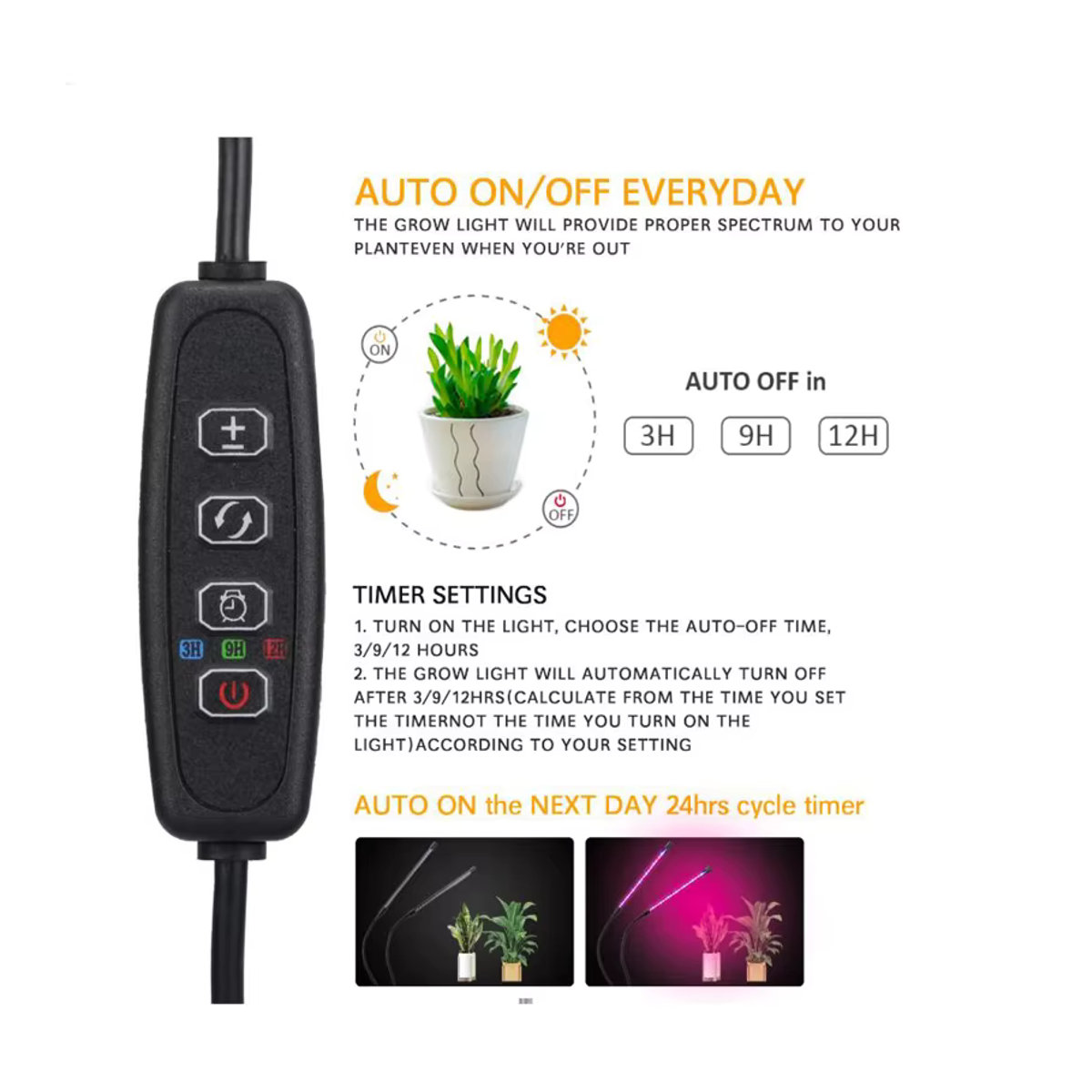 ZYHY 45 W LED Pflanzenlampe mit 5 Köpfen und Vollspektrum-Phyto-Licht, USB Clip-on Wachstumsleuchte für Zimmerpflanzen, Sämlinge und Zeltboxen - Bild 3