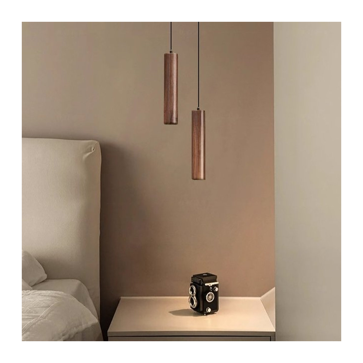 ZYZAO LED Pendelleuchte aus Holz in Nussbaum im minimalistischen Design für Wohnzimmer und Esszimmer - Bild 1