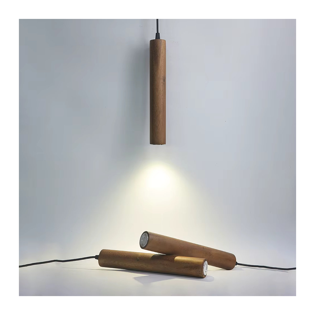 ZYZAO LED Pendelleuchte aus Holz in Nussbaum im minimalistischen Design für Wohnzimmer und Esszimmer - Bild 2