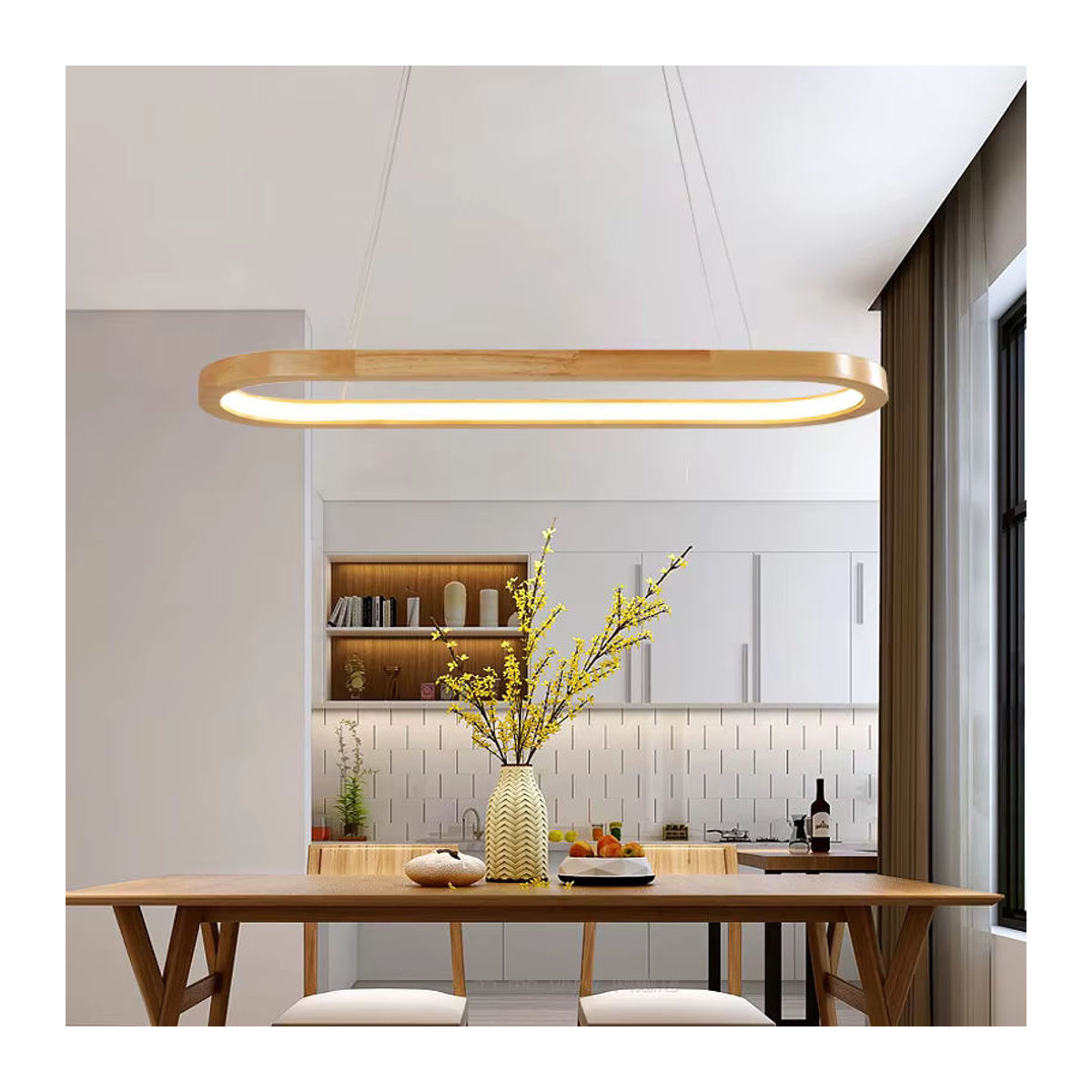 ZYZAO Pendelleuchte aus Massivholz in Natur im skandinavischen Design mit LED-Licht - Bild 4