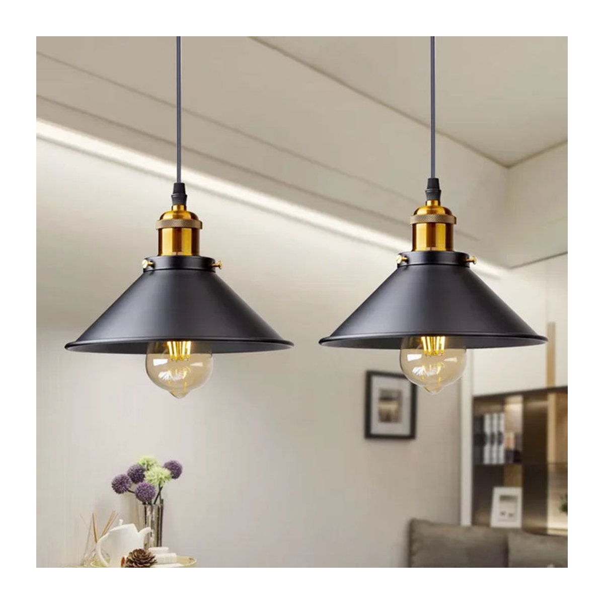 ZYZAO Retro Industrial Pendelleuchte aus Metall in Schwarz für Küche und Esszimmer mit E27 Fassung - Bild 1