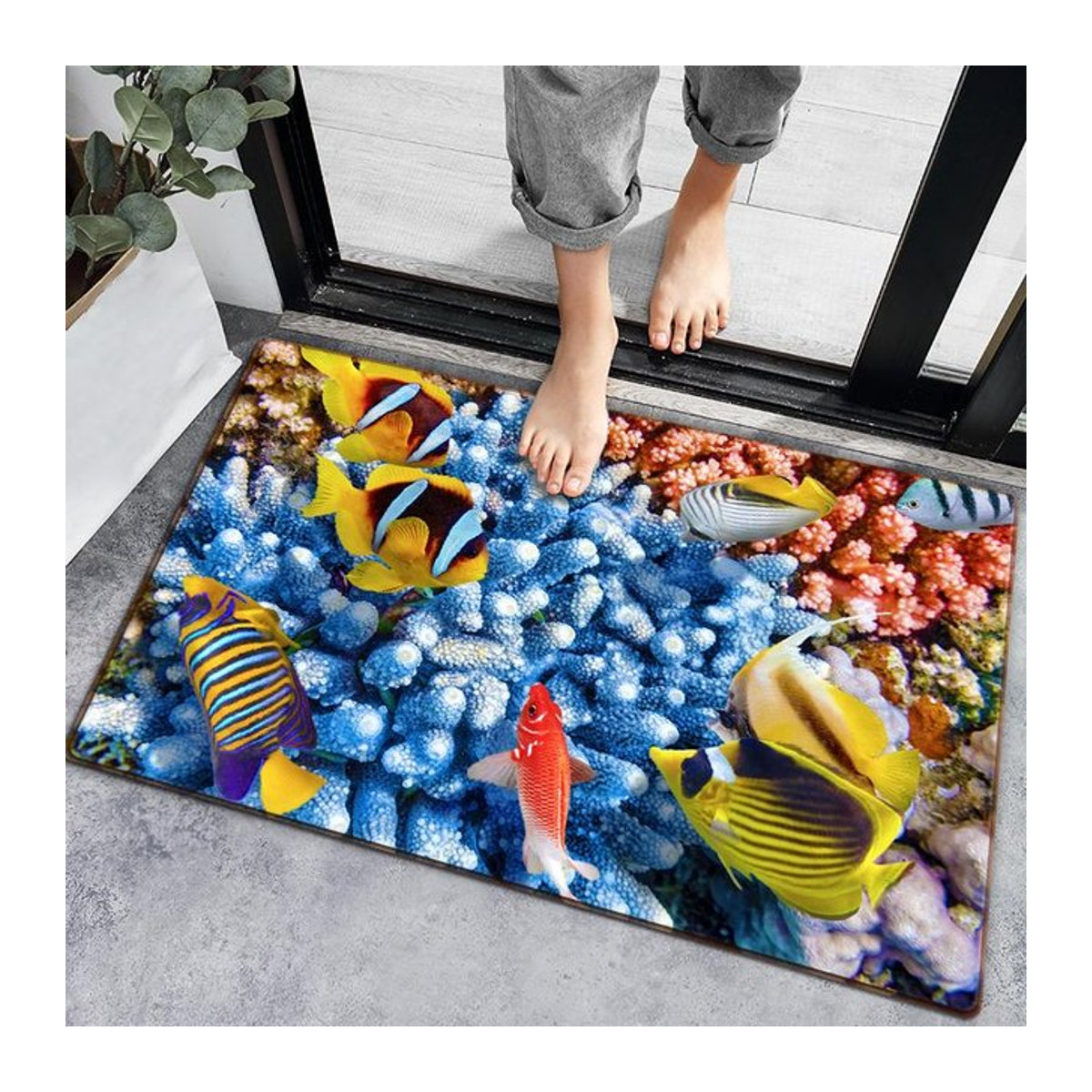 ZZ HOME 3D-Badezimmerteppich mit Unterwasserfisch-Motiv aus Flanell, mehrfarbig, B/B: 50 x 80 cm - Bild 1