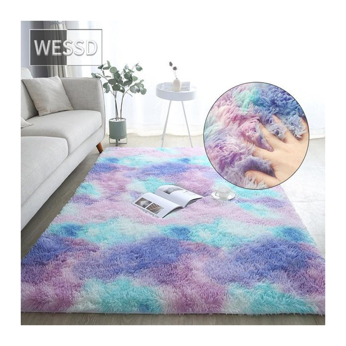 ZZ HOME Regenbogen Plüsch-Teppich in Mehrfarbig, bunter Batik-Farbverlauf, B/B: 160 x 230 cm - Bild 1