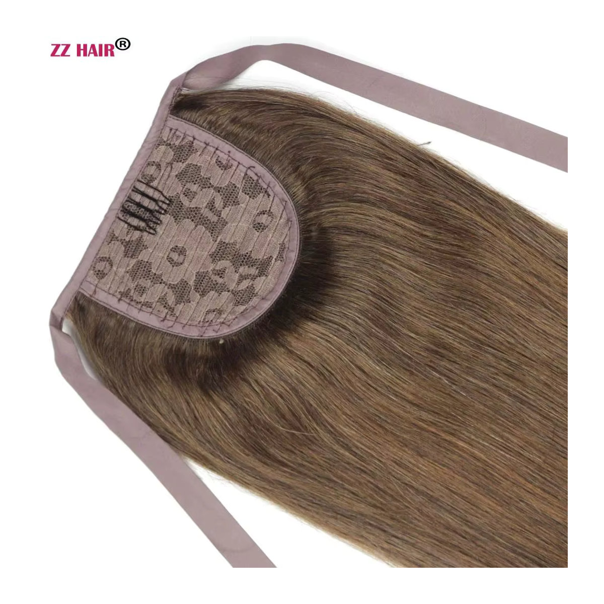 ZZHAIR Brasilianisches Echthaar Remy-Haar Band-Pferdeschwanz mit Clips, braun, glatt, 100 g - Bild 2