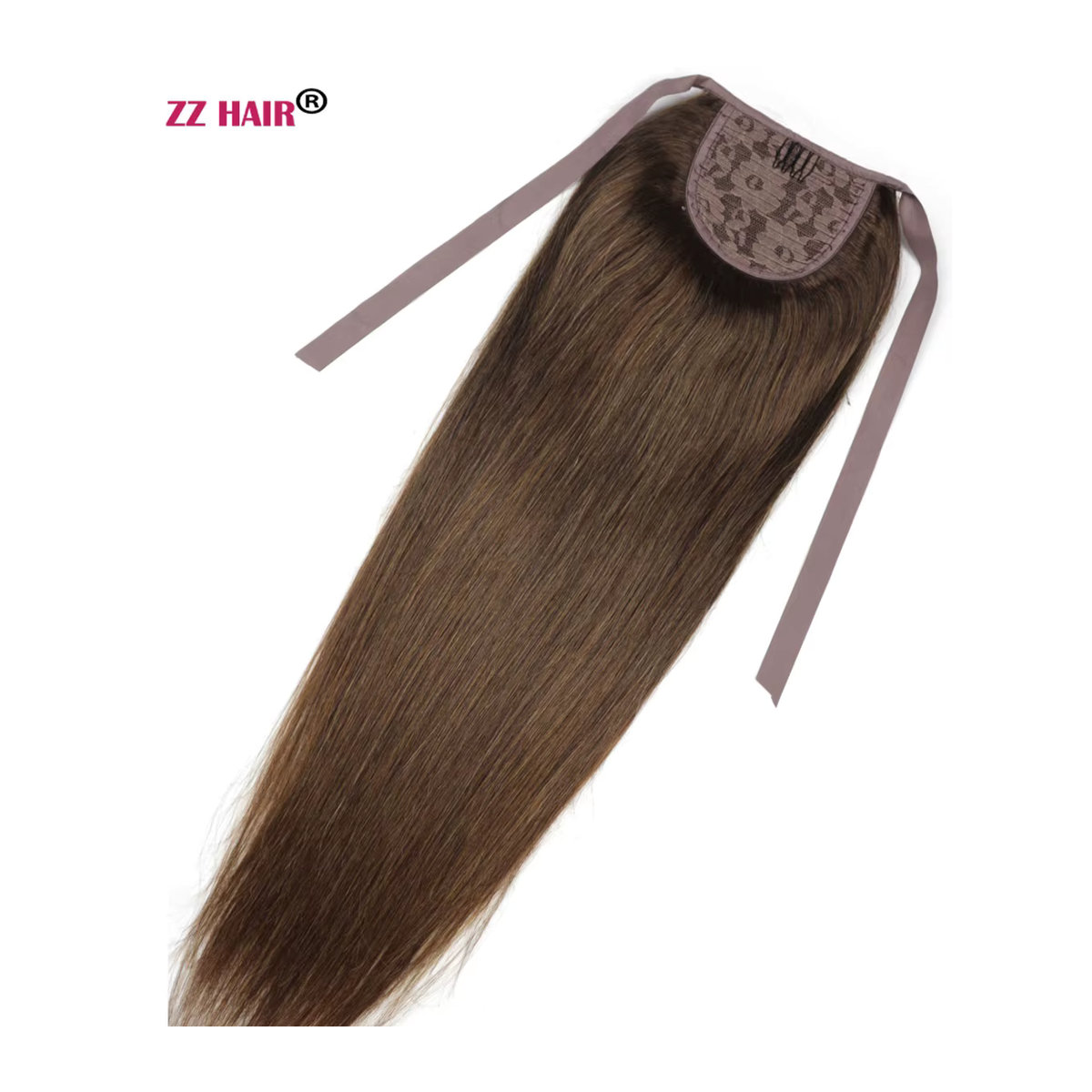 ZZHAIR Brasilianisches Echthaar Remy-Haar Band-Pferdeschwanz mit Clips, braun, glatt, 100 g - Bild 3