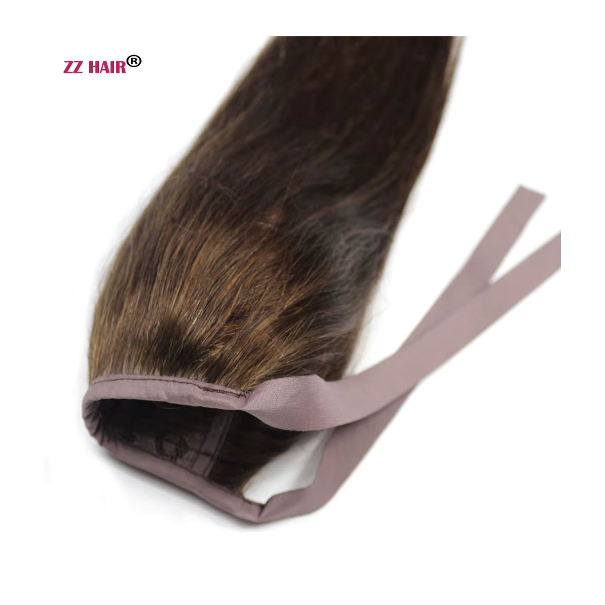 ZZHAIR Brasilianisches Echthaar Remy-Haar Band-Pferdeschwanz mit Clips, braun, glatt, 100 g - Bild 4