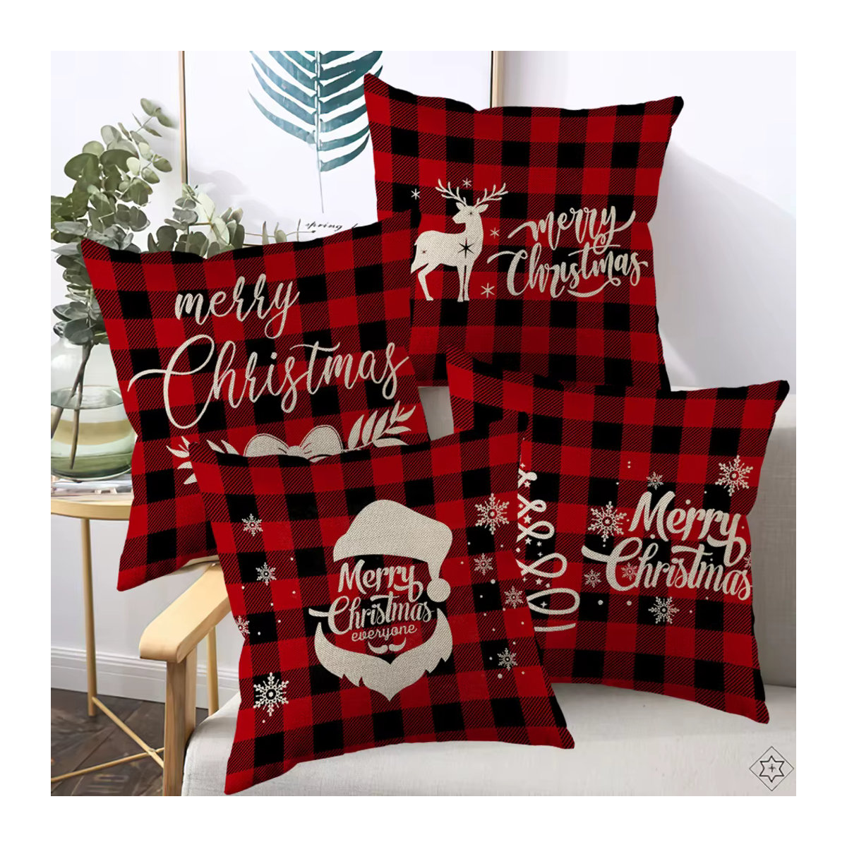 ZZN Kissenbezug mit roten Streifen und Frohe Weihnachten Motiv aus Leinen für dein Sofa und deine Home Dekoration - Bild 2