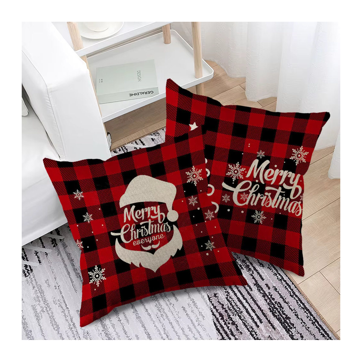 ZZN Kissenbezug mit roten Streifen und Frohe Weihnachten Motiv aus Leinen für dein Sofa und deine Home Dekoration - Bild 3