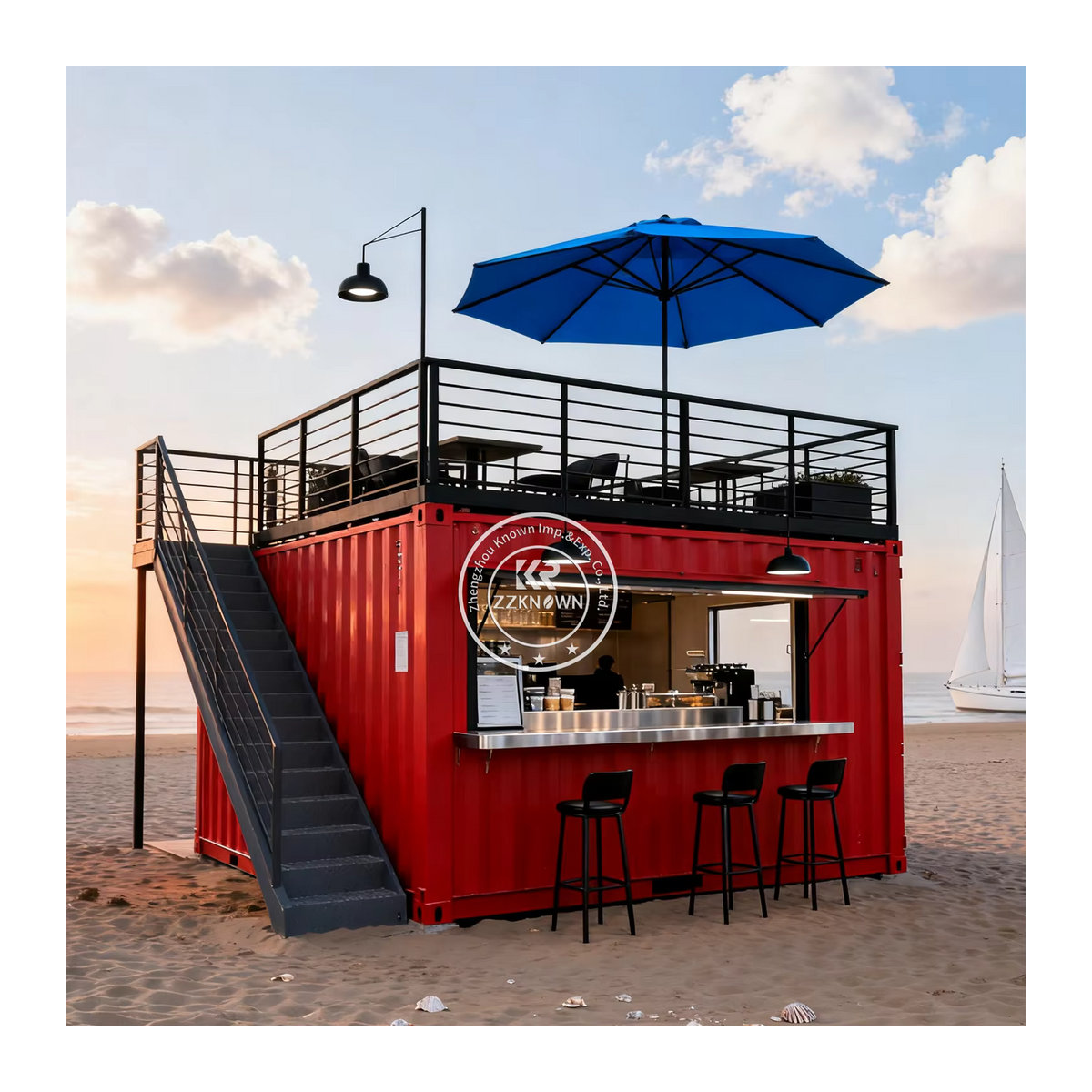 ZZREALLY Mobiler Café-Wagen aus Stahl in Rot im Industrial-Design - Bild 1
