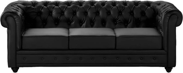 Vente-unique Chesterfield Sofa in Schwarz aus Kunstleder ohne Schlafmöglichkeit mit Breite: 205 cm - Bild 1