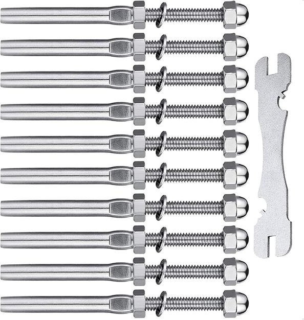 Wucifang Jewelry T316 Edelstahl Seilgeländer-Bausatz für Holz-Metall-Pfosten, 10er Set mit 3/16 Pressniet Spanner Beschlagssystem in Silber - Bild 1