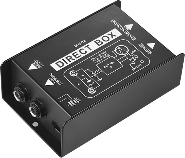 Passive DI-Box Direkteinspritzbox für Gitarre mit XLR- und TRS-Anschlüssen in Schwarz - Bild 1
