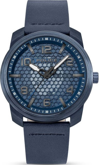Police Herrenuhr Protector, Quarz, Edelstahl, 44 mm, Blau, Leder - Bild 1
