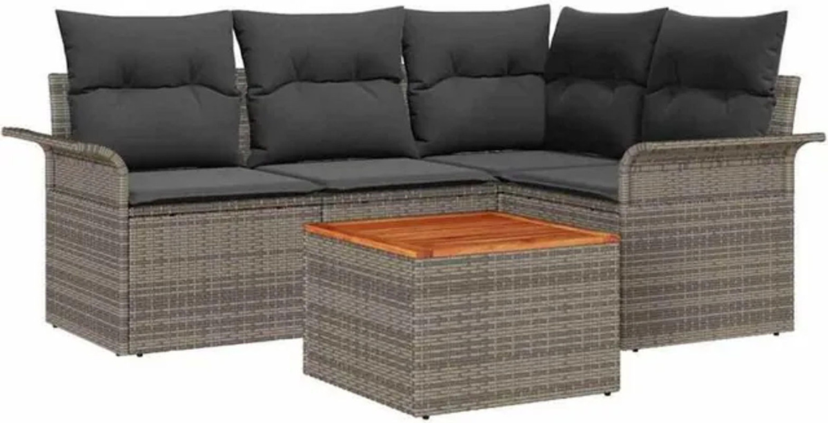 Vidaxl Polyrattan Garten-Sofa-Set mit Kissen in Grau, 5-teiliges modulares Loungemöbel-Set, B/T/H: 55 x 55 x 37 cm - Bild 1