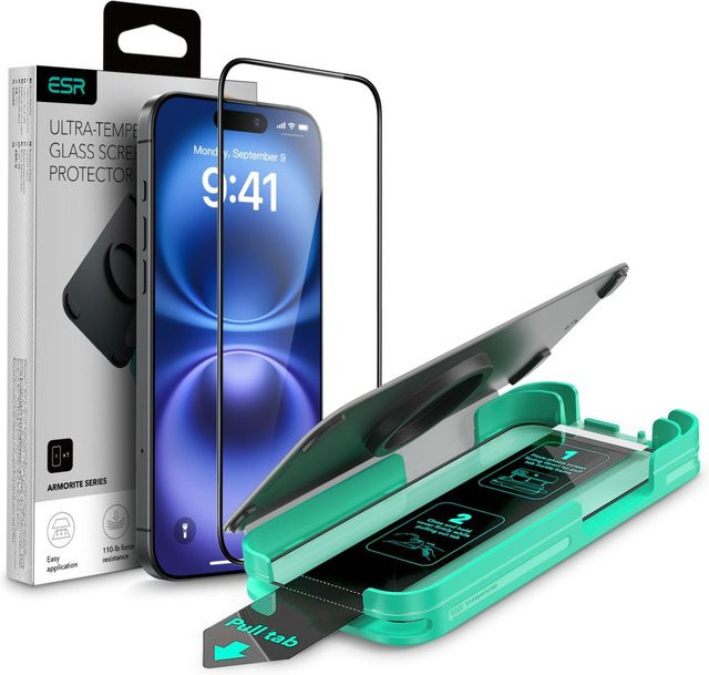 ESR Armorite Schutzfolie aus gehärtetem Glas für Apple iPhone 16 Plus und iPhone 15 Plus, Schwarz - Bild 1