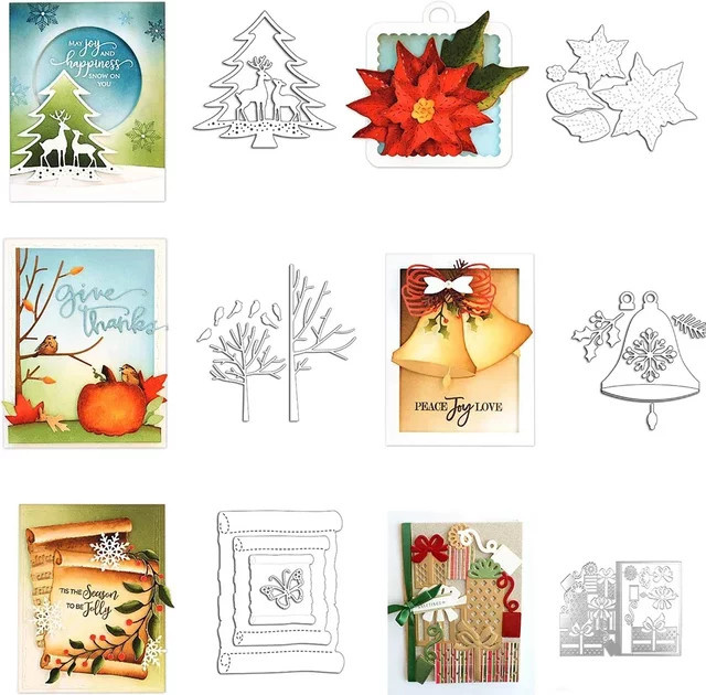 Metall Stanzformen Set für DIY Scrapbooking und Bastelarbeiten mit Weihnachtsstern, Winterbaum und Jingle Bell Border in Gold - Bild 1