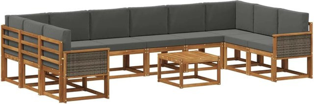 vidaXL Outdoor-Sofagarnitur aus Massivholz Akazie mit 11 Kissen in Braun, Natur-Anthrazit und Grau - Bild 1