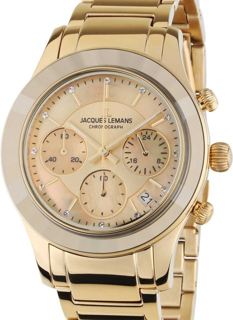 Jacques Lemans Chronograph Damenuhr, Edelstahl, Gold, 38 mm, Quarz - Bild 1