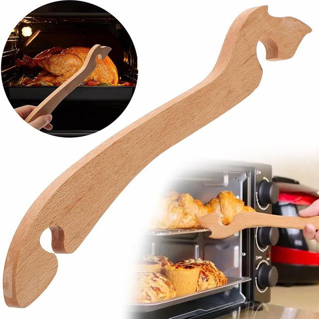 Multiyilego Hitzebeständliche Toaster-Zangen aus Holz in Braun mit gebogenem Design - Bild 1