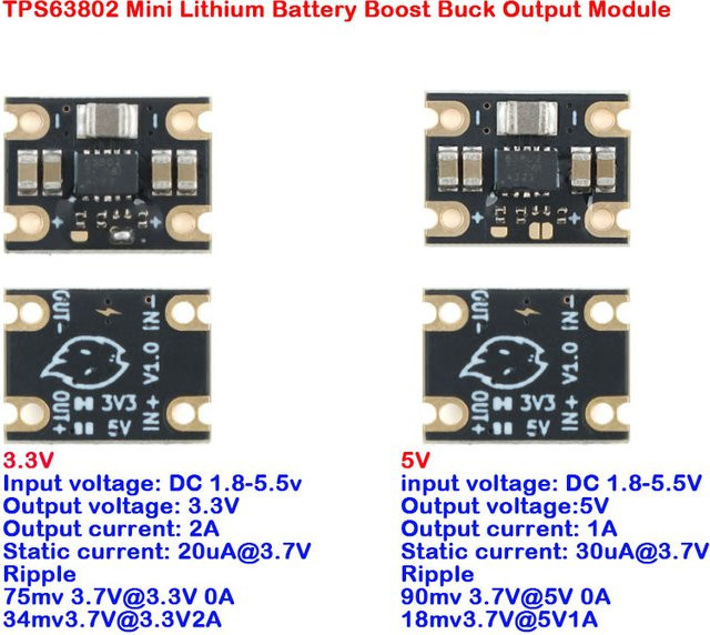 Your Cee Automatisches Buck-Boost-Modul mit TPS63802-Chip, 3,3 V 2 A / 5 V 1 A, regulierte Ausgangsstromversorgungsplatine für Lithium-Batterien, Schwarz - Bild 1