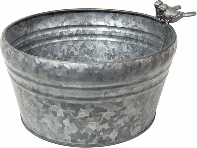 Runder Blumentopf aus verzinktem Metall im Vintage-Stil, Farbe Silber/Grau, Durchmesser: 23 cm - Bild 1