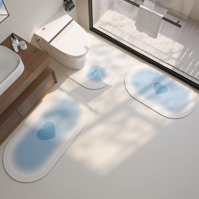 Dreiteiliges Kieselgur Badezimmer-Matten-Set von Yiran Furniture, U-förmig und rutschfest, wasserabsorbierend, Breite: 40 cm, Tiefe: 80 cm - Bild 1