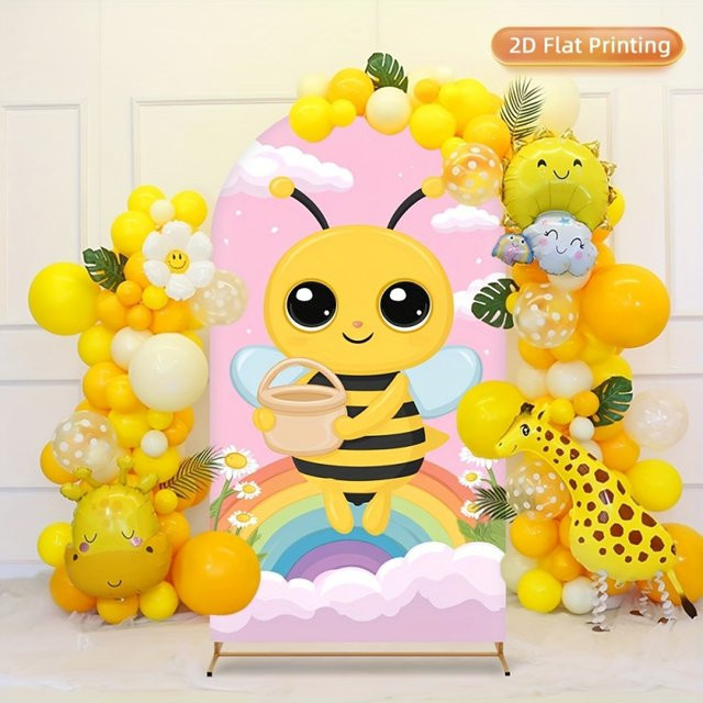 VIKAMA Bienen-Bogen-Hintergrundstoff für Geburtstags- und Hochzeitsfeiern, Mehrfarbig, Breite: 120 cm, Höhe: 50 cm - Bild 1