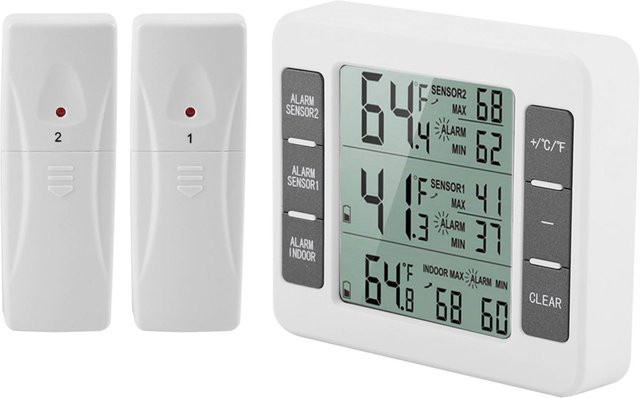 TOMTOP JMS Drahtloses digitales Kühlschrankthermometer mit akustischem Alarm und 2-teiliger Sensor-Min.-/Max.-Anzeige in Weiß - Bild 1
