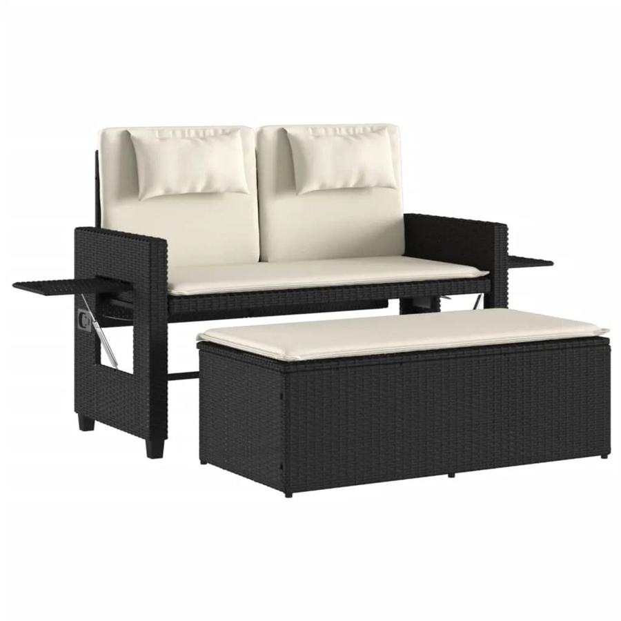 vidaXL Gartenbank aus Poly Rattan und Metall mit Kissen in Schwarz, verstellbar und modern - Bild 2