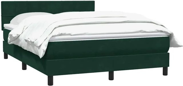 vidaXL Boxspringbett mit Matratze in Dunkelgrün aus Samt, Hybrid-Bett mit Taschenfederkern, B/T: 160 x 220 cm - Bild 1