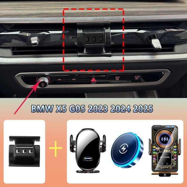 Magnetische Auto-Handyhalterung für BMW X5 G05 mit kabelloser Ladefunktion und Sensor, Schwarz - Bild 1