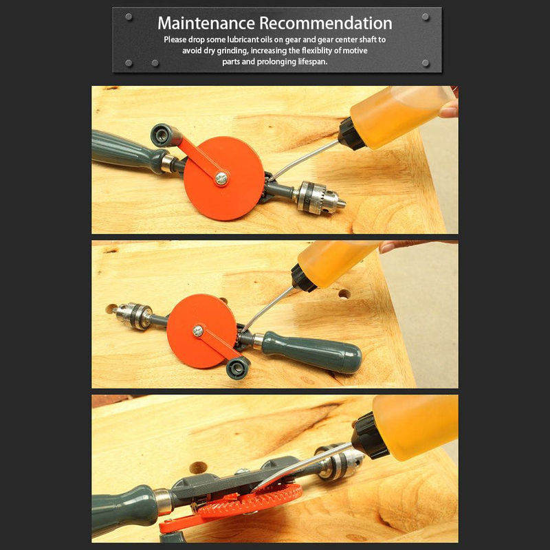 Kkmoon Handkurbelbohrmaschine aus Stahl in Rot, tragbare Mini-Handbohrmaschine mit Doppelritzeln für Holz, Kunststoff, PVC und Glasfaser - Bild 4
