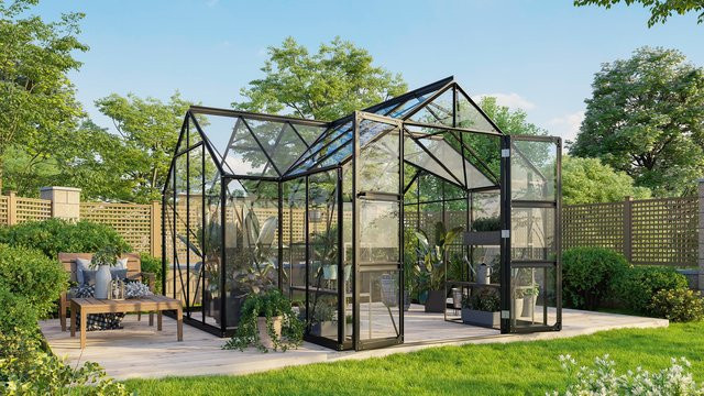 Vitavia Gewächshaus Clarus in Schwarz mit 13 m² Fläche, Aluminiumrahmen und Einscheibensicherheitsglas - Bild 1
