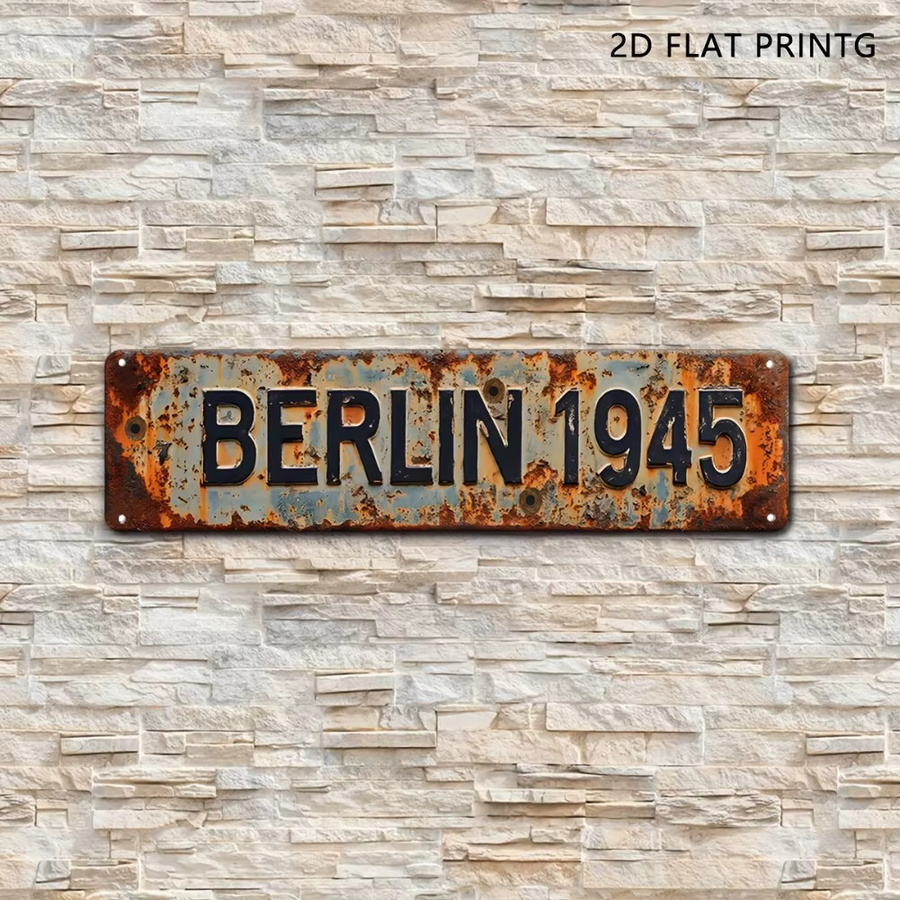 Vintage Militär-Blechschild Berlin 1945 WWII Landmark Wandkunst von Hello Young, Mehrfarbig, Metall, Rechteckig - Bild 2