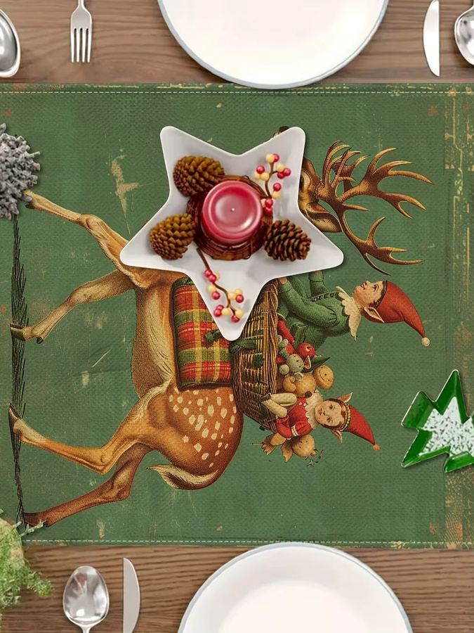 VIKAMA Tischläufer Weihnachten American Vintage Design in Grün, B/T: 183 x 33 cm - Bild 3