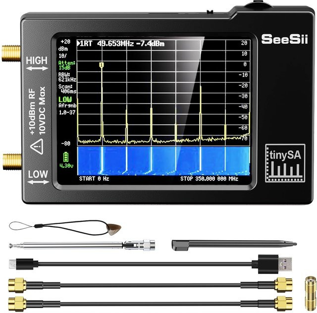 SEESII Tinysa Spektrumanalysator in Schwarz mit 2,8-Zoll-Bildschirm, tragbarer Frequenzanalysator und Signalgenerator für 100 kHz bis 960 MHz MF/HF/VHF/UHF - Bild 1
