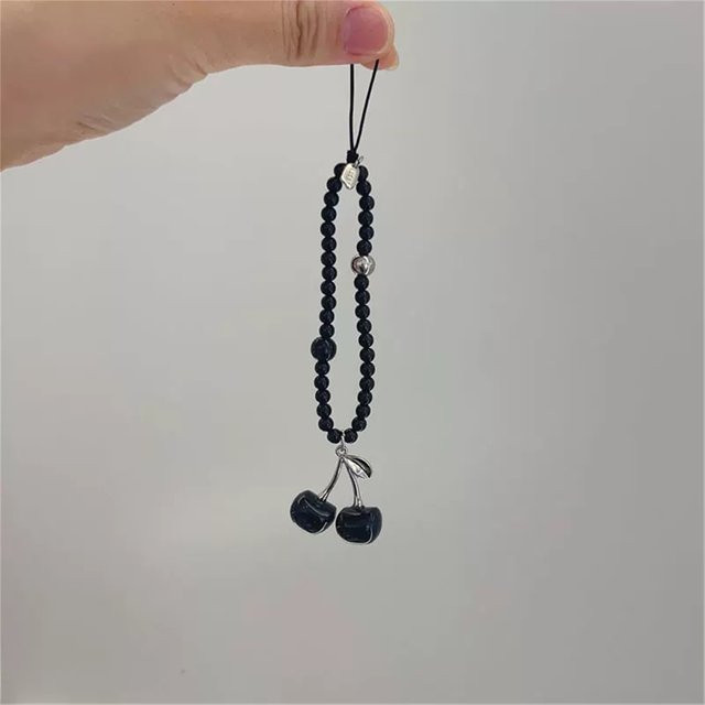 Handykette Black Cherry, schwarze Perlen, Unisex - Bild 1