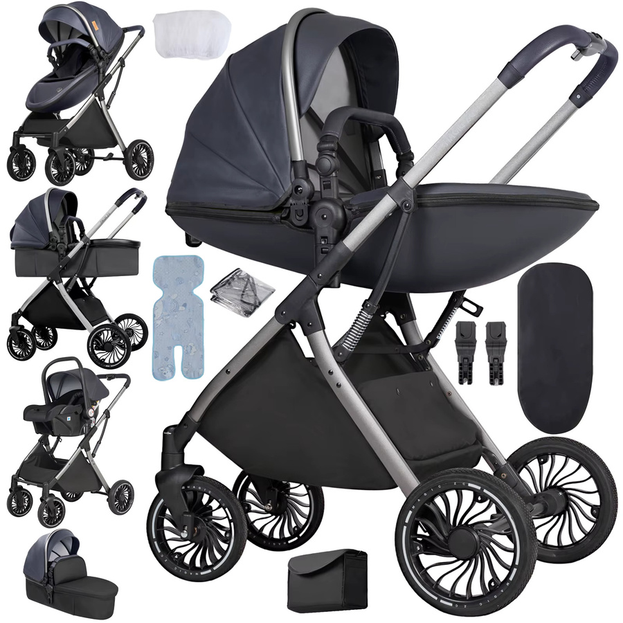 Luourzme 3-in-1 Kinderwagen Reisesystem in Blau mit Aluminiumrahmen und Federung - Bild 8
